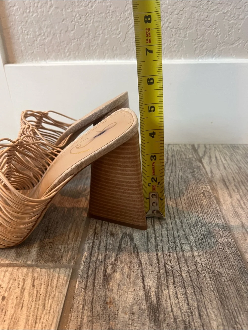 Sam Edelman Nude Woven Strappy Block Heel Mules